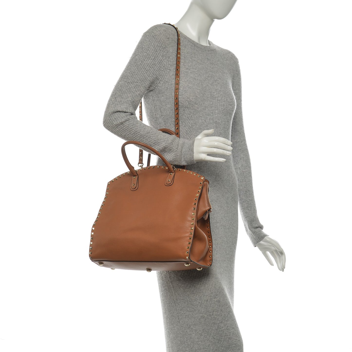 Vitello Rockstud Dome Shopper Light Cuir