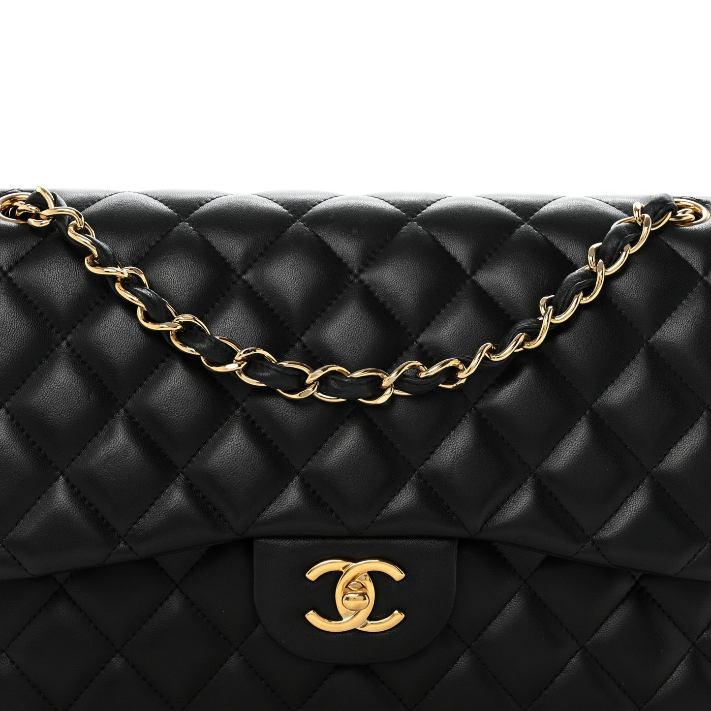 Lambskin Quilted Jumbo Double Flap Black