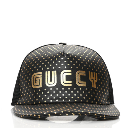 Gucci X SEGA Calfskin GUCCY Stars Baseball Hat S Black Gold 2 of 8