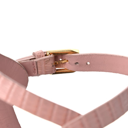 Saint Laurent Calfskin Crocodile Embossed Tribute 105 Platform Sandals 38 Pale Pink 9 of 13