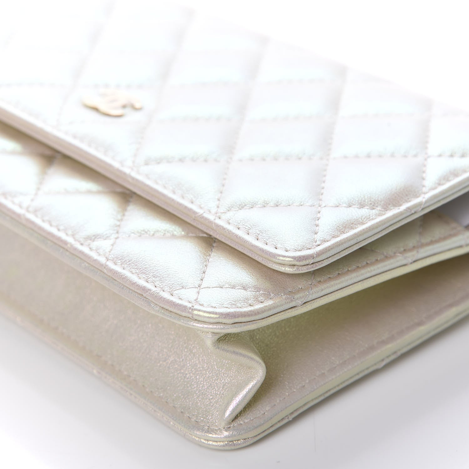 Chanel Iridescent Lambskin Quilted Wallet On Chain WOC Ivory 7 of 12