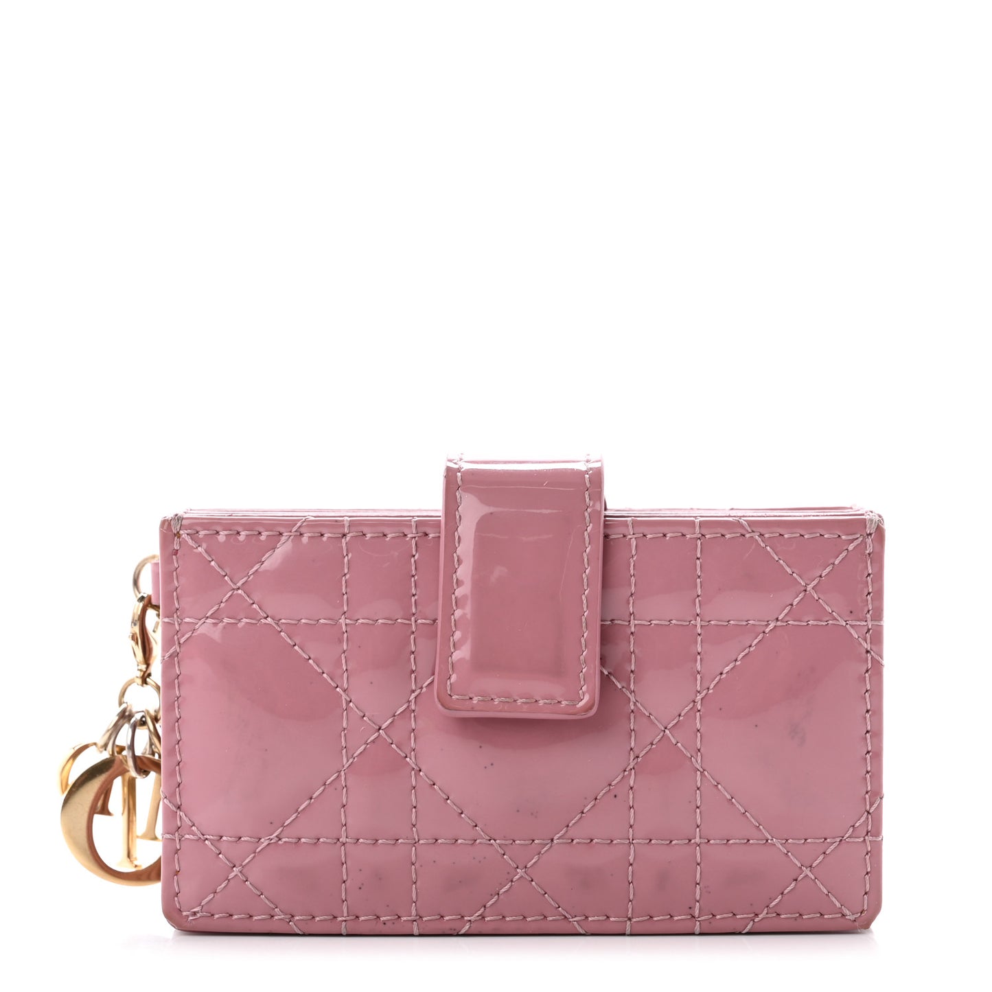 Patent Cannage Lady Dior 5-Gusset Card Holder Rose Clair
