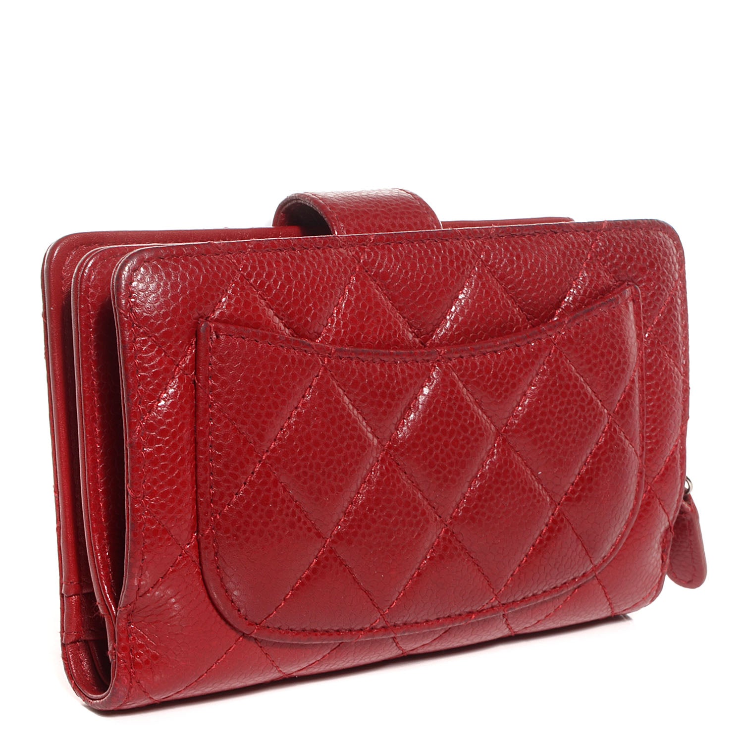 Chanel Caviar Quilted Zipped Pocket Wallet Red 3 of 7