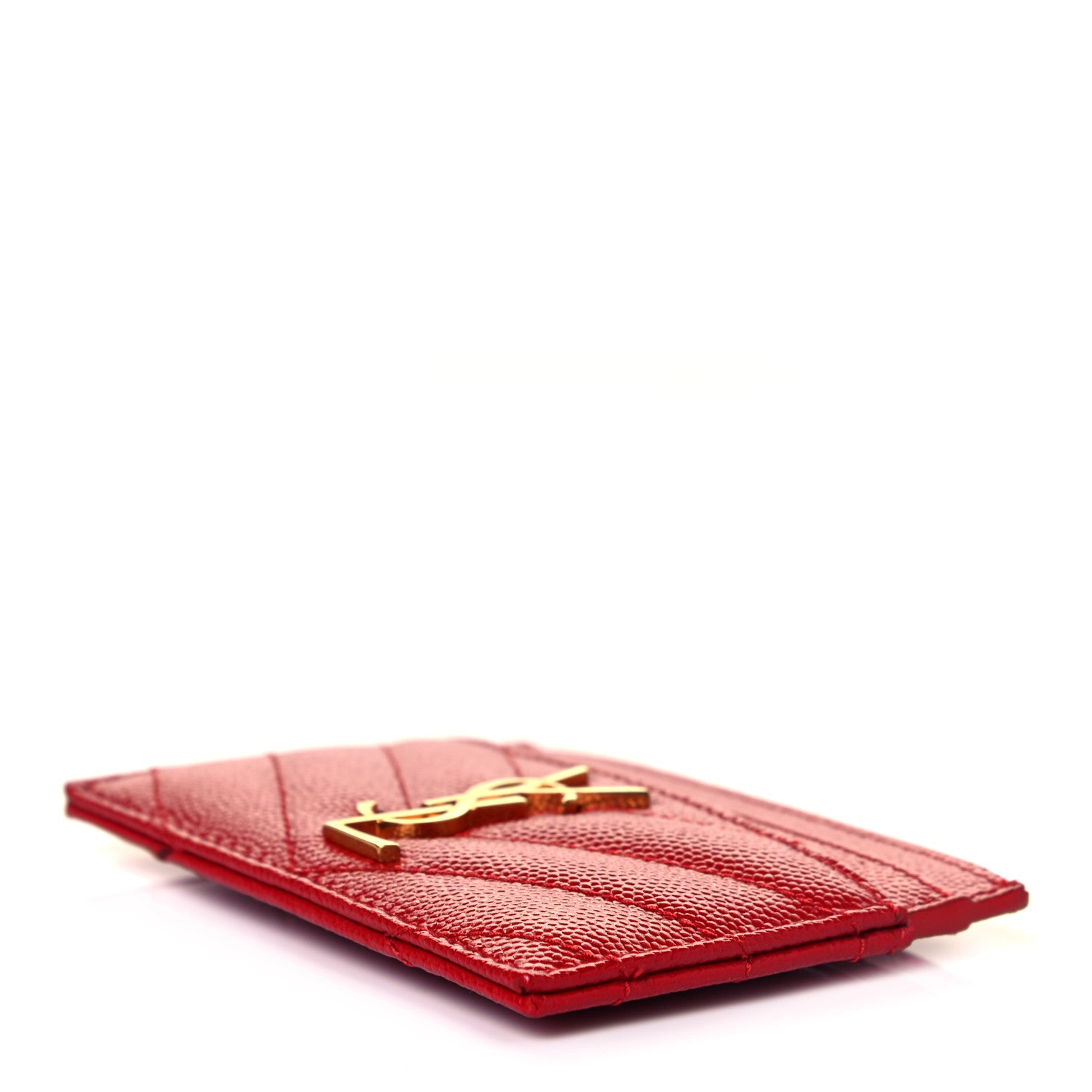 Saint Laurent Grain De Poudre Matelasse Chevron Monogram Credit Card Case Bandana Red 7 of 8
