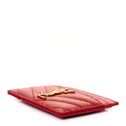 Saint Laurent Grain De Poudre Matelasse Chevron Monogram Credit Card Case Bandana Red 7 of 8