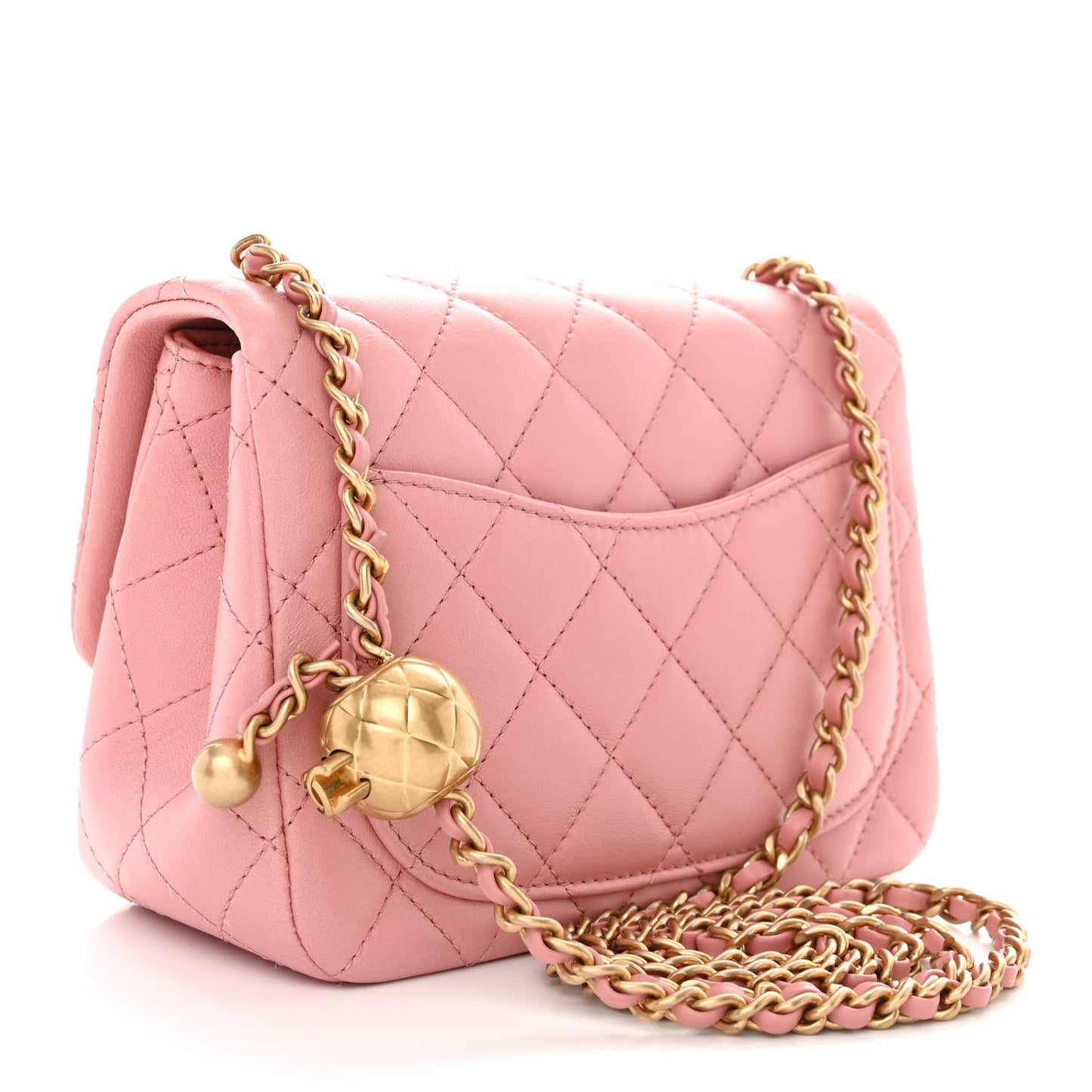 Lambskin Quilted Mini Pearl Crush Flap Pink