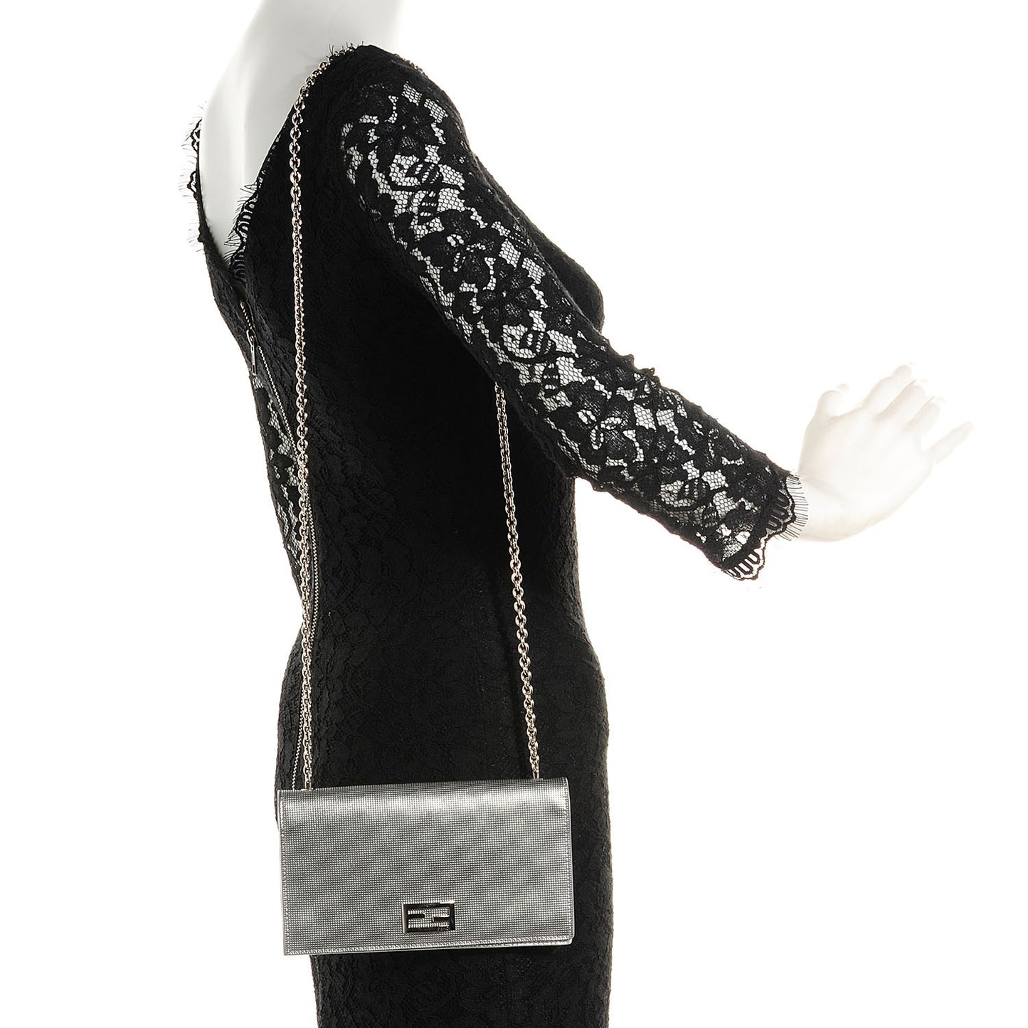 Metallic Calfskin Wallet On Chain Silver