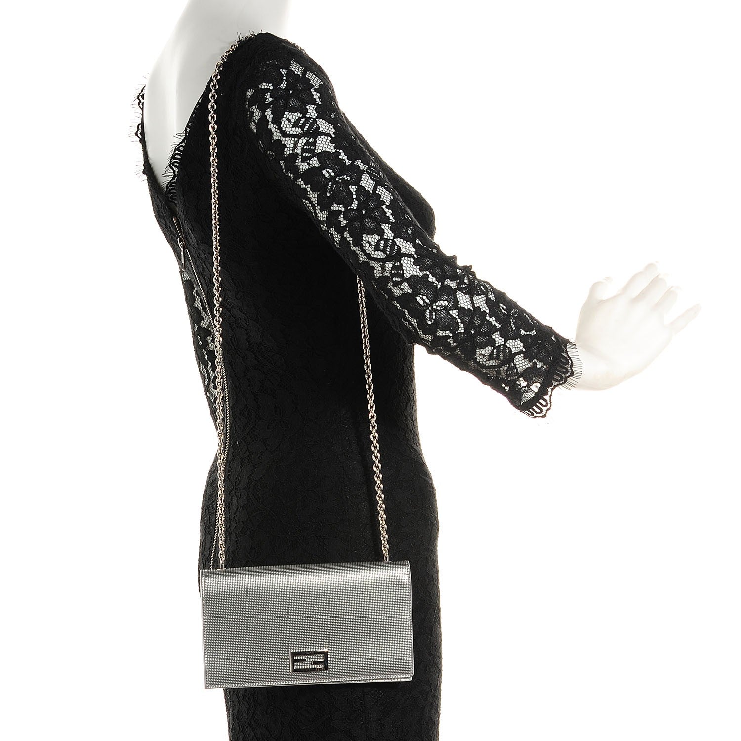 Fendi Metallic Calfskin Wallet On Chain Silver 2 of 8