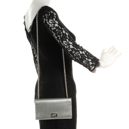 Fendi Metallic Calfskin Wallet On Chain Silver 2 of 8