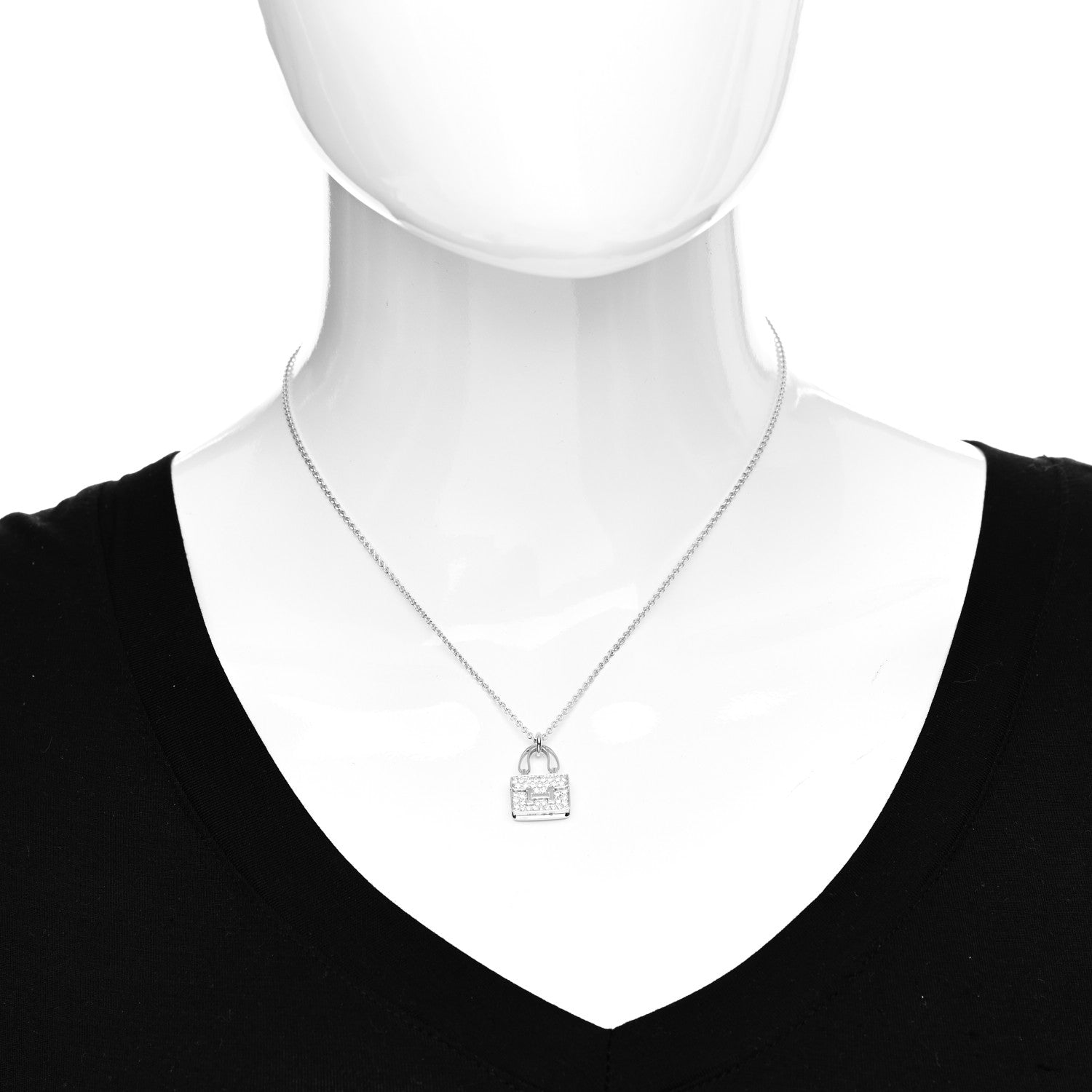 Hermes 18K White Gold Diamond Constance Amulettes Pendant Necklace 2 of 5