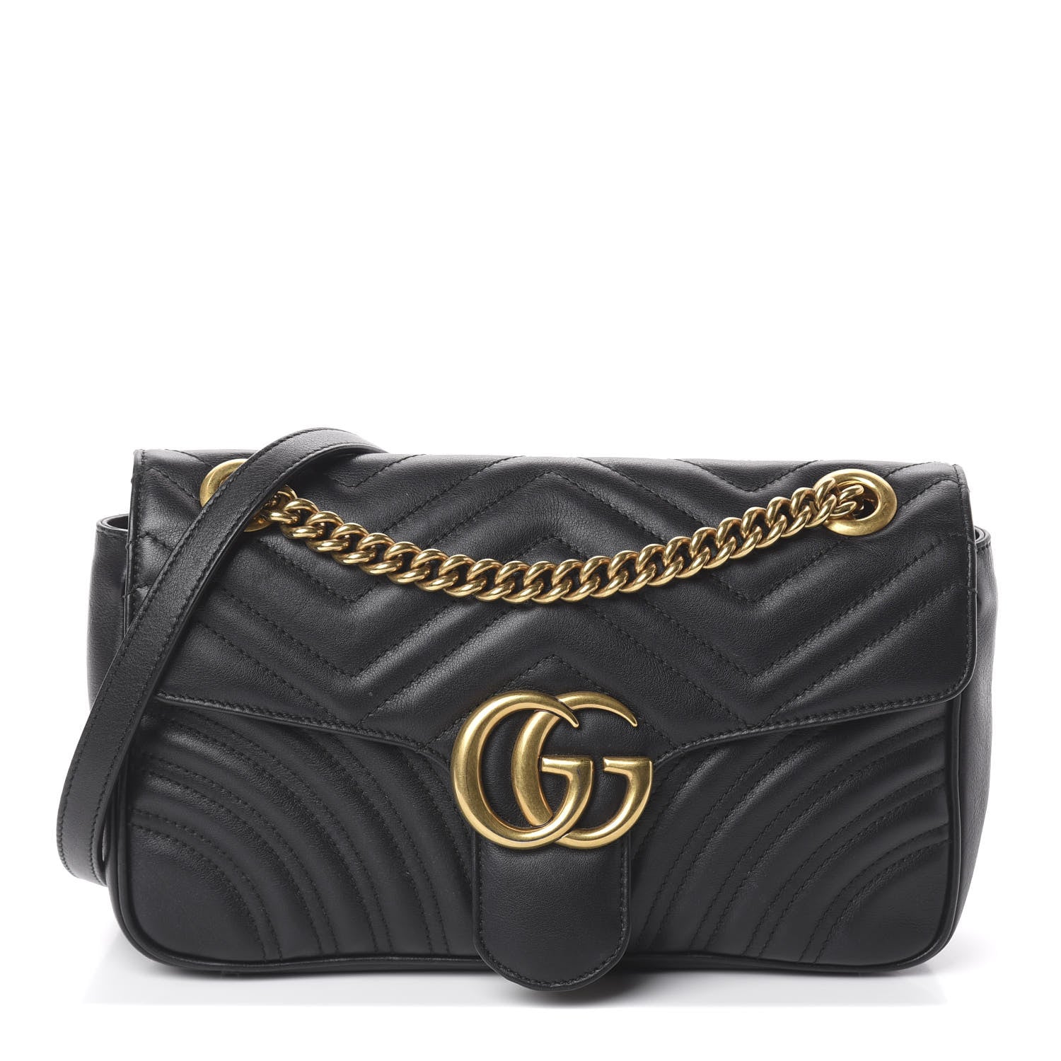 Gucci Calfskin Matelasse Small GG Marmont Shoulder Bag Black 1 of 8