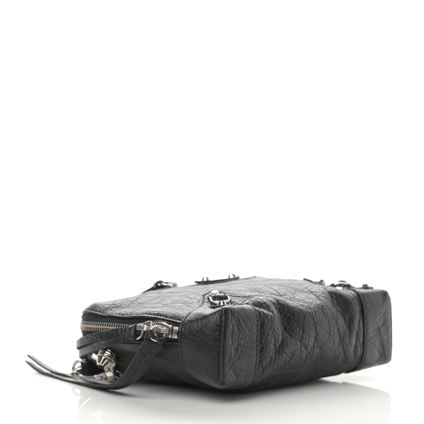 Agneau Classic Silver Hardware Pouch With A Chain Crossbody Black