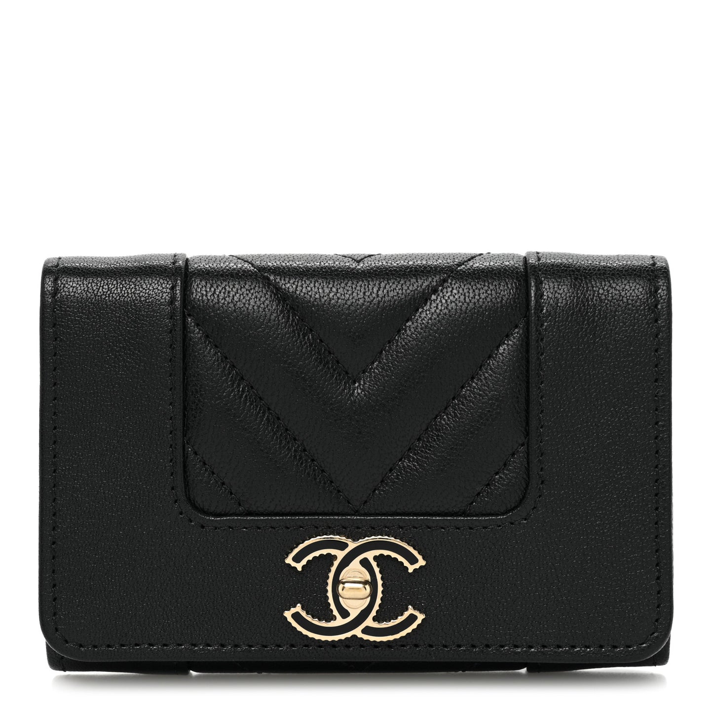 Sheepskin Chevron Quilted Vintage Mademoiselle Card Holder Black