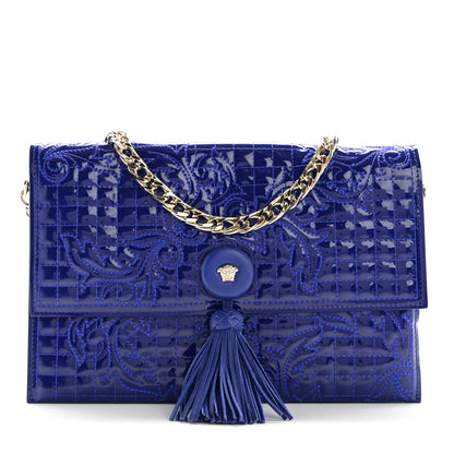 Versace Patent Barocco Quilted Vanitas Chain Pouch Poison Blue 1 of 12