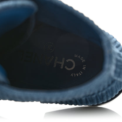 Chanel Velvet CC Combat Boots 37 Blue Black 7 of 9