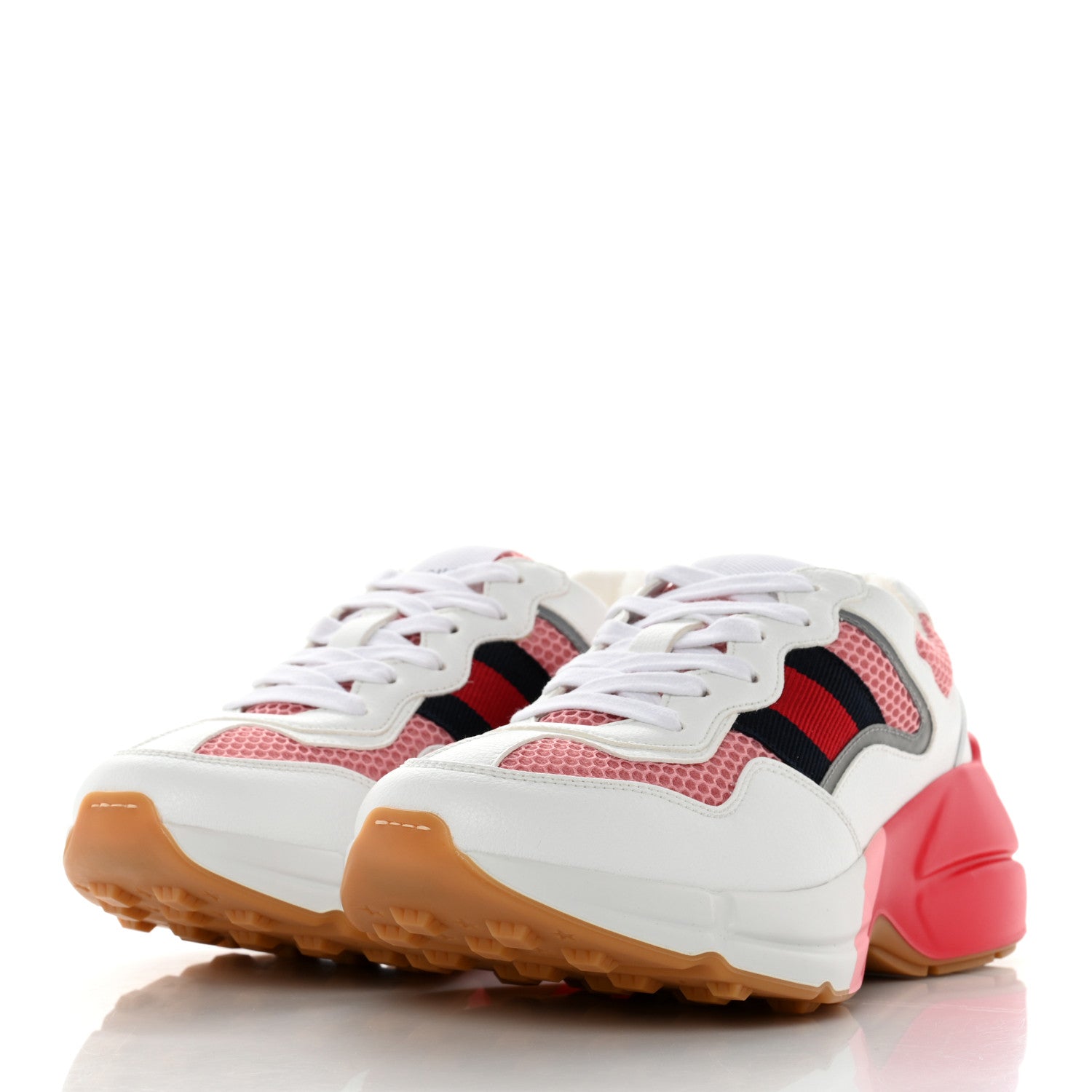 Gucci Lavaredo Eco Fabric Mesh Web Womens Rhyton Reflective Sneakers 35.5 Great White Green Red Silver 3 of 8