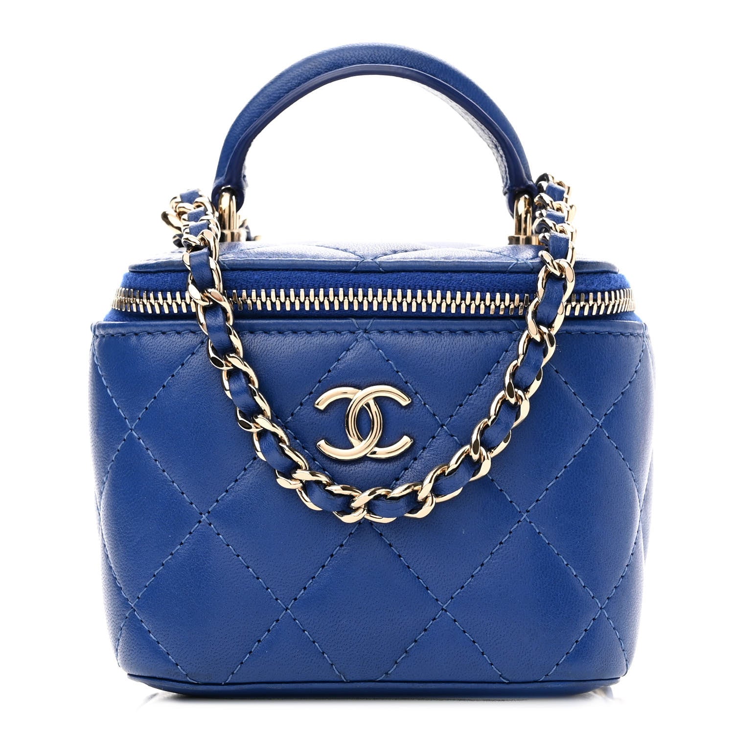 Chanel Lambskin Quilted Top Handle Mini Vanity Case With Chain Blue 1 of 11