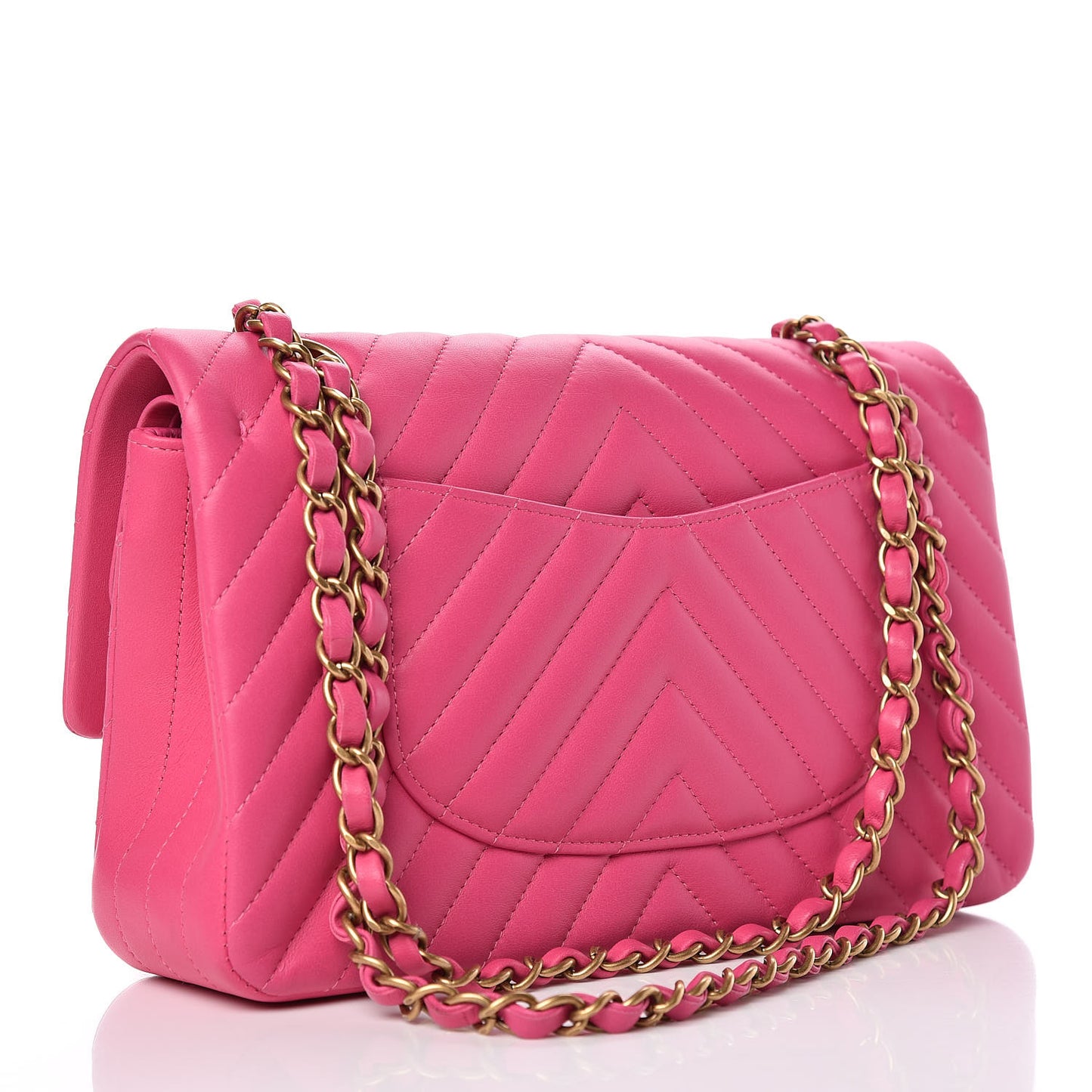 Lambskin Chevron Quilted Medium Double Flap Pink