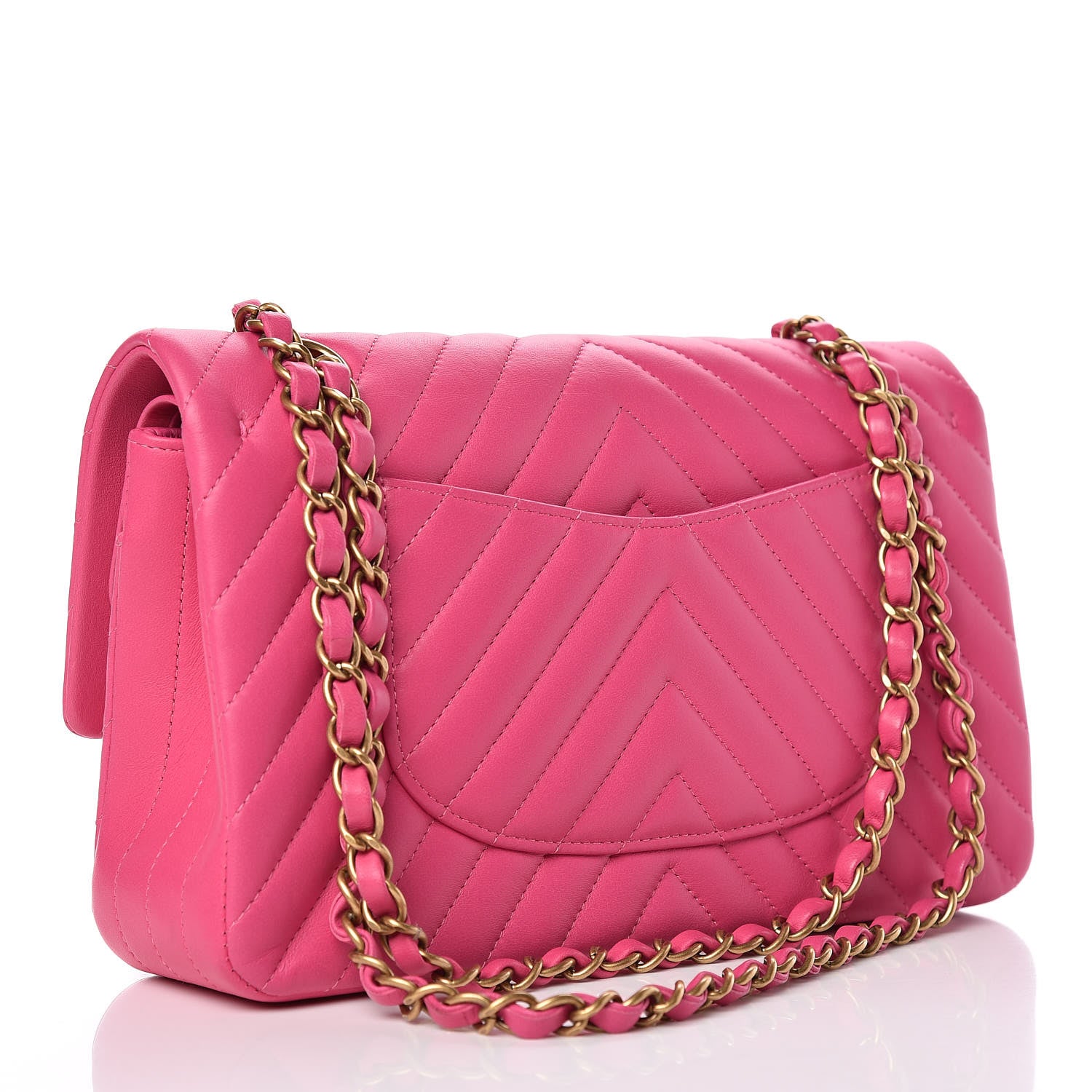 Chanel Lambskin Chevron Quilted Medium Double Flap Pink 3 of 11