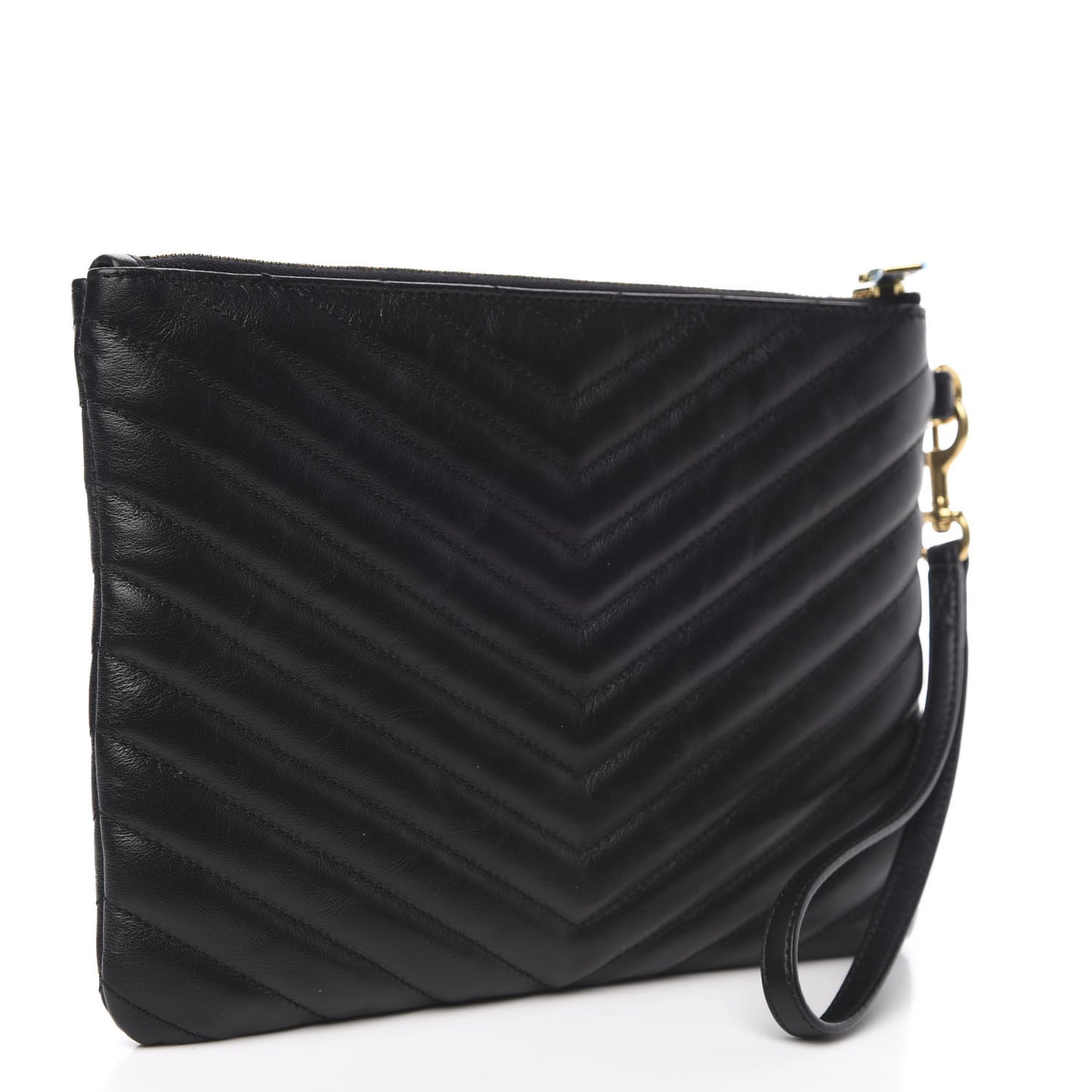 Calfskin Matelasse Chevron Monogram A5 Wristlet Black