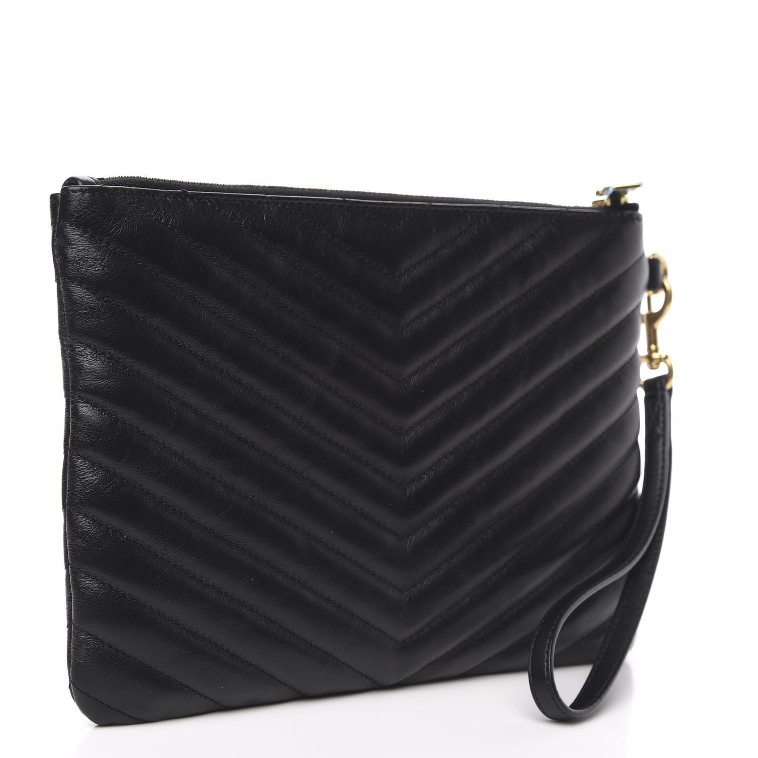 Saint Laurent Calfskin Matelasse Chevron Monogram A5 Wristlet Black 3 of 7