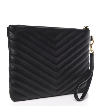 Saint Laurent Calfskin Matelasse Chevron Monogram A5 Wristlet Black 3 of 7