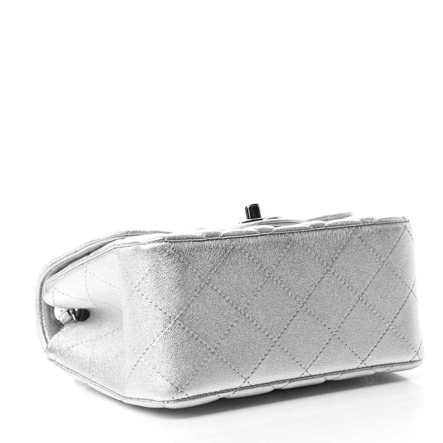 Metallic Lambskin Quilted Mini Square Flap Silver