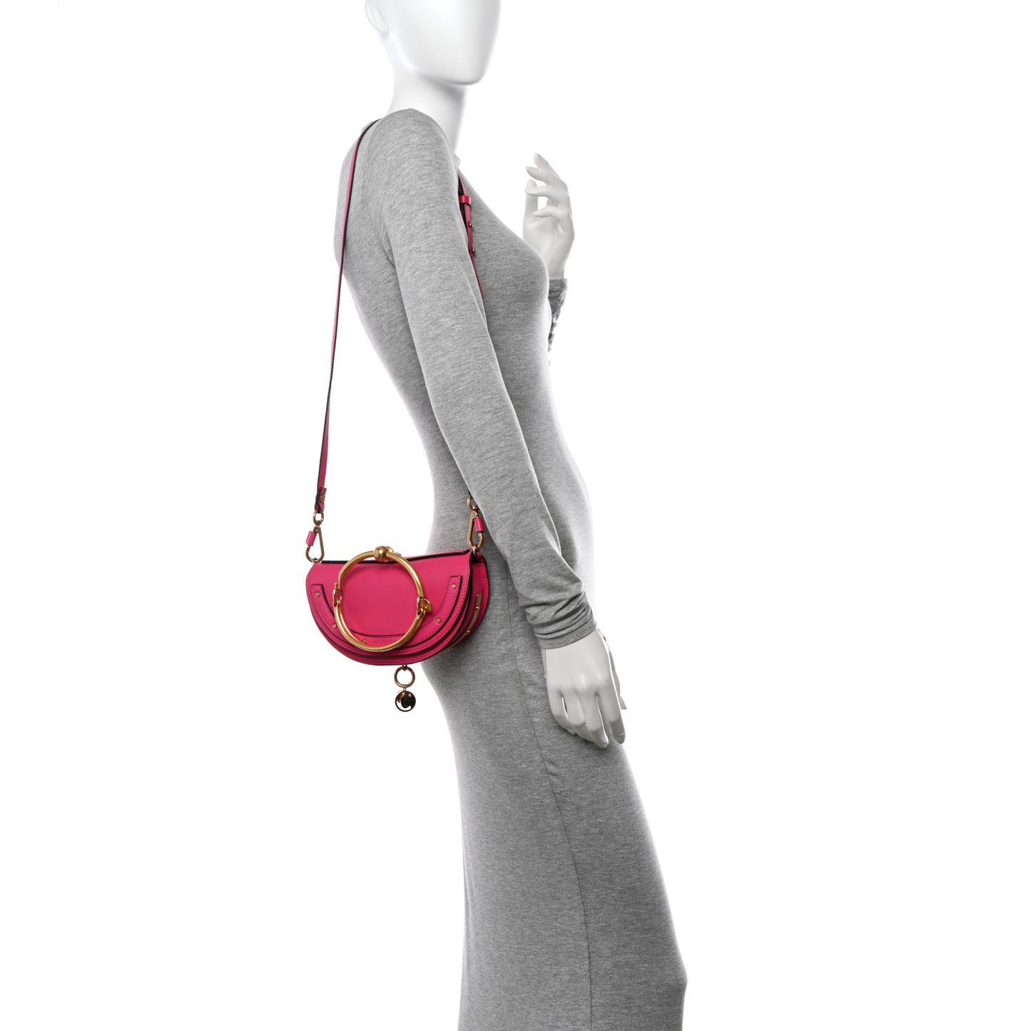 Calfskin Small Nile Bracelet Minaudiere Bag Fuchsia Rose
