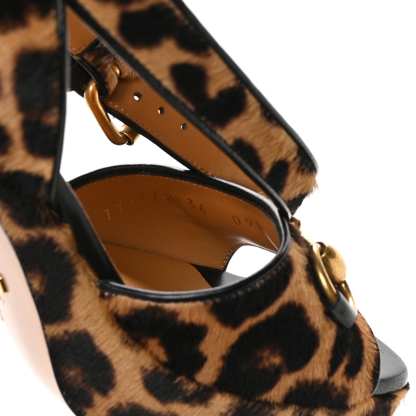 Calf Hair Leopard Print Horsebit 25/60mm Platform Sandals 36 Hazelnut Black