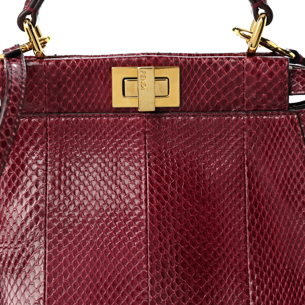 Fendi Snakeskin Shiny Nappa Mini Peekaboo Iconic Satchel Red 8 of 12