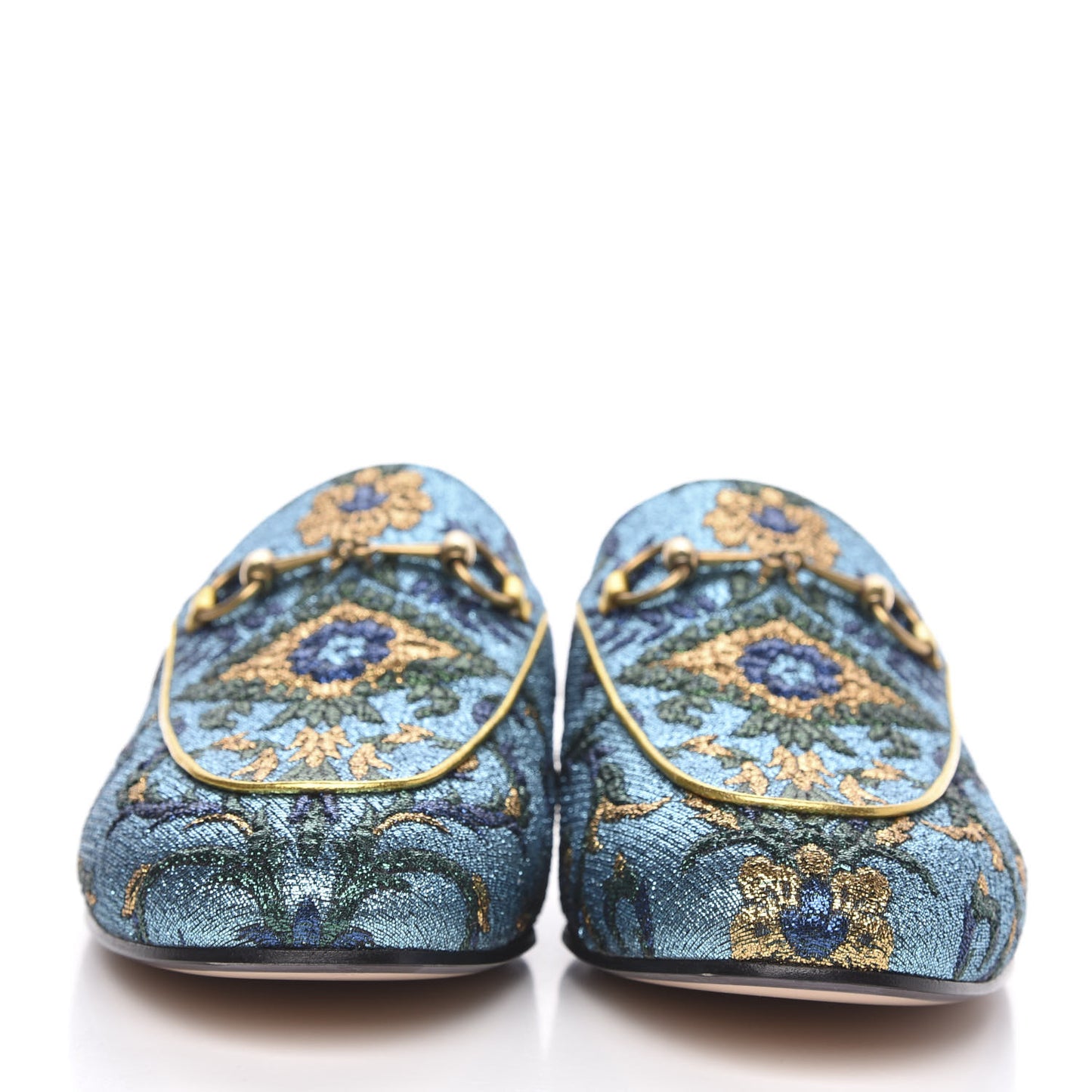 Iridescent Brocade Womens Princetown Slippers 38.5 Azure Multicolor Oro