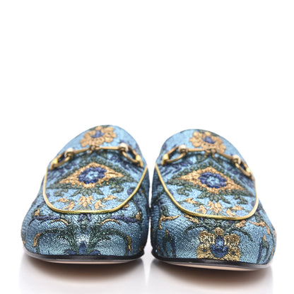 Gucci Iridescent Brocade Womens Princetown Slippers 38.5 Azure Multicolor Oro 2 of 9