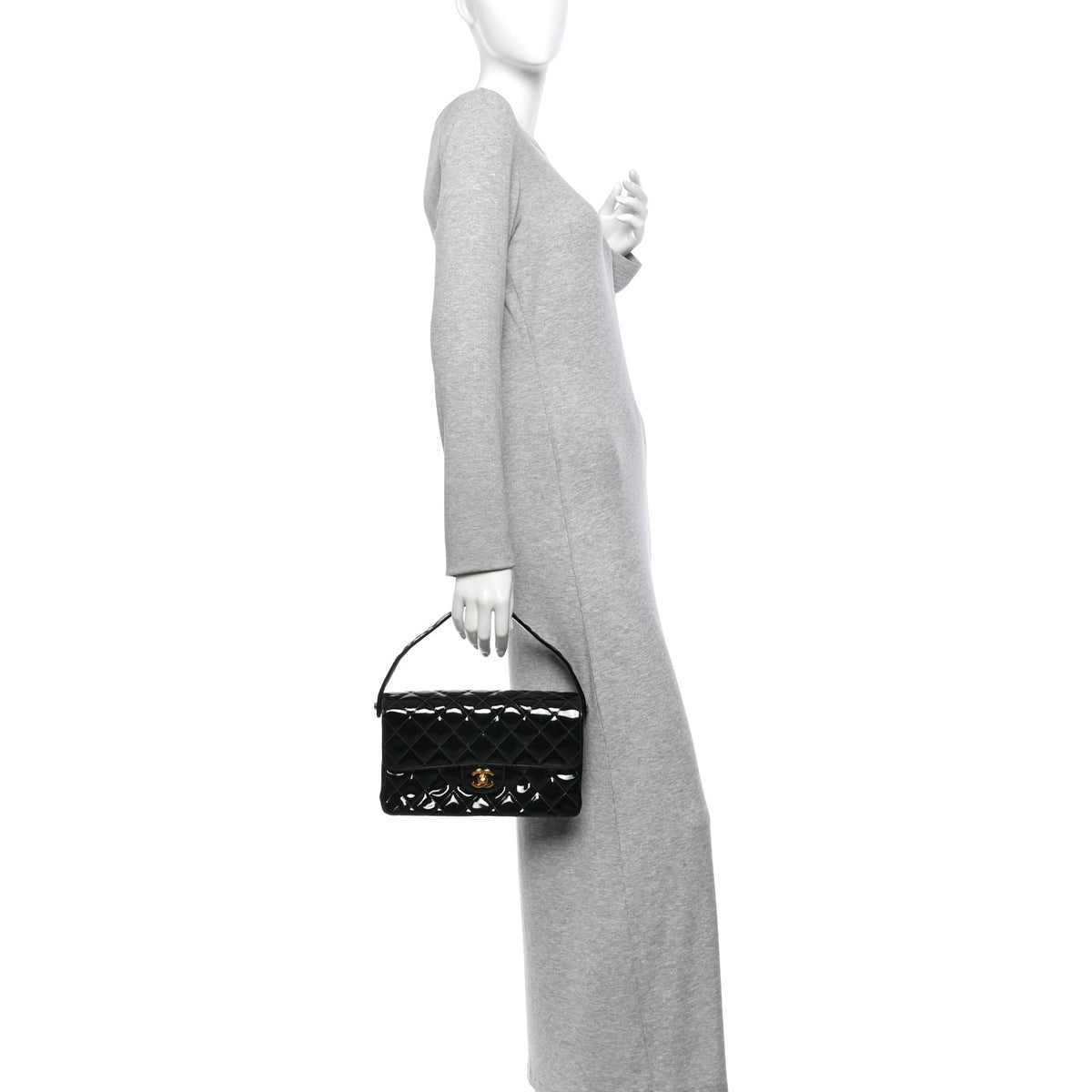 Chanel Patent Quilted Double Sided Shoulder Flap Bag Black 2 of 10