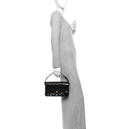 Chanel Patent Quilted Double Sided Shoulder Flap Bag Black 2 of 10