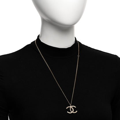 Chanel Metal Crystal CC Pendant Necklace Gold 2 of 5