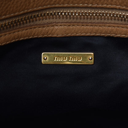 Miu Miu Vitello Daino Tote Nero Black Caramel 16 of 20