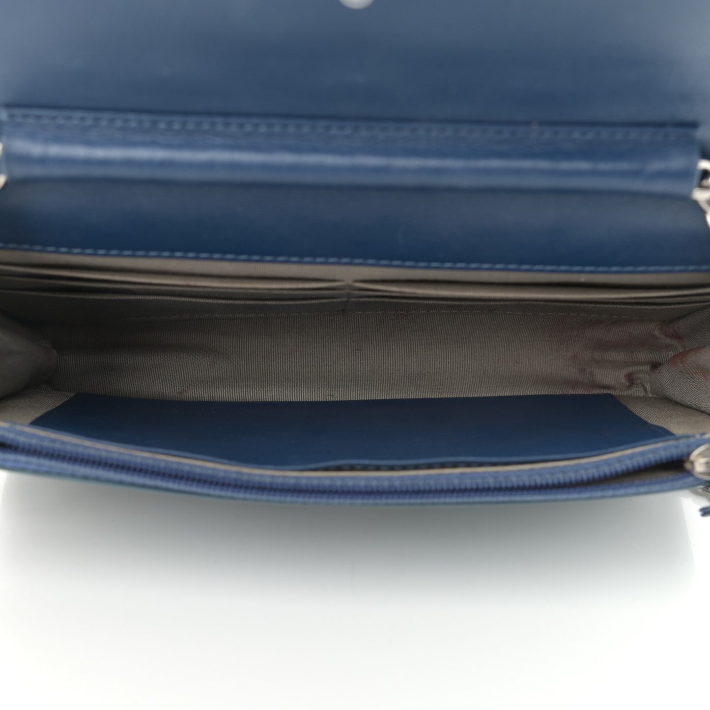 Patent Quilted Brilliant Wallet On Chain WOC Blue