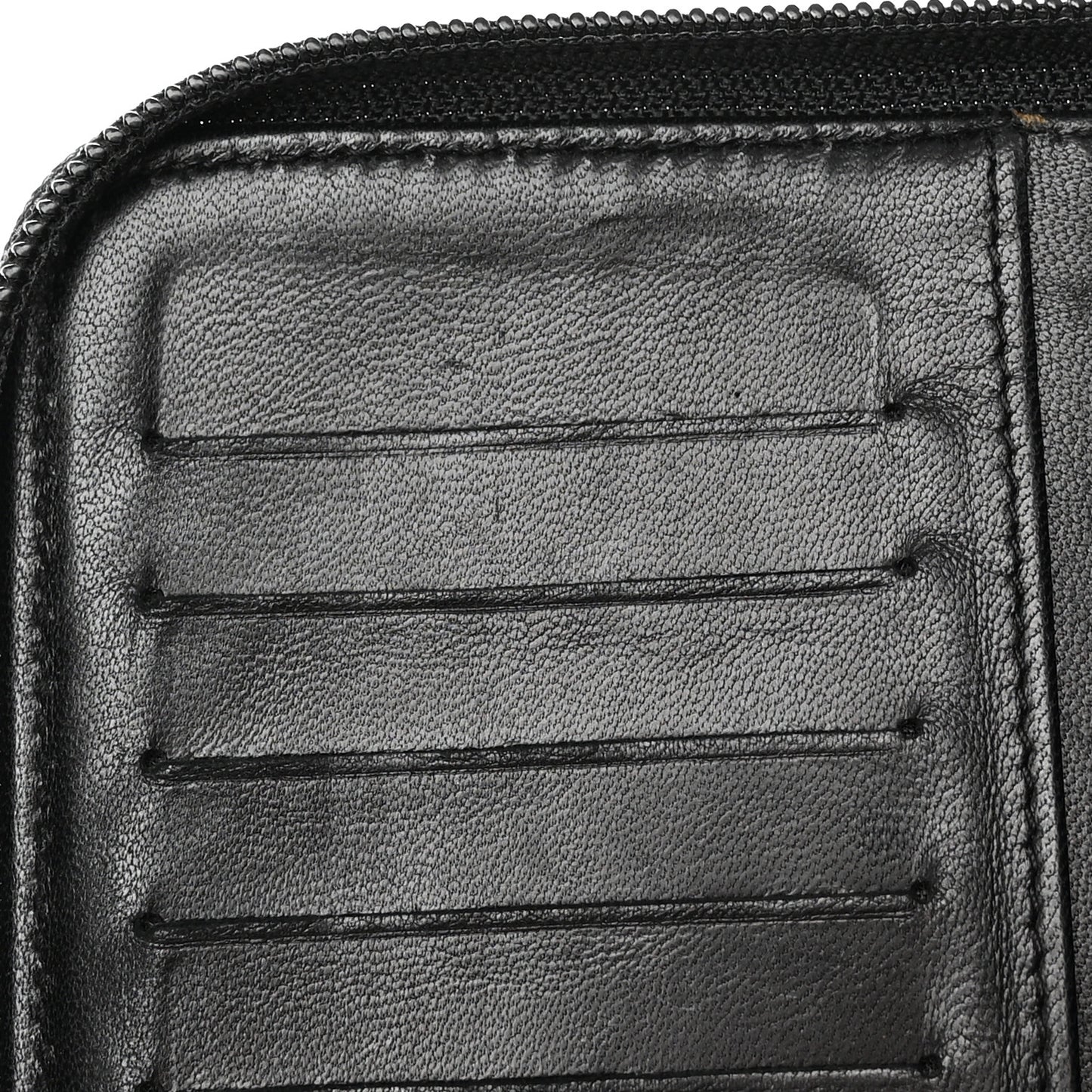 Lambskin Camellia Embossed Zip Around Organizer Wallet Black