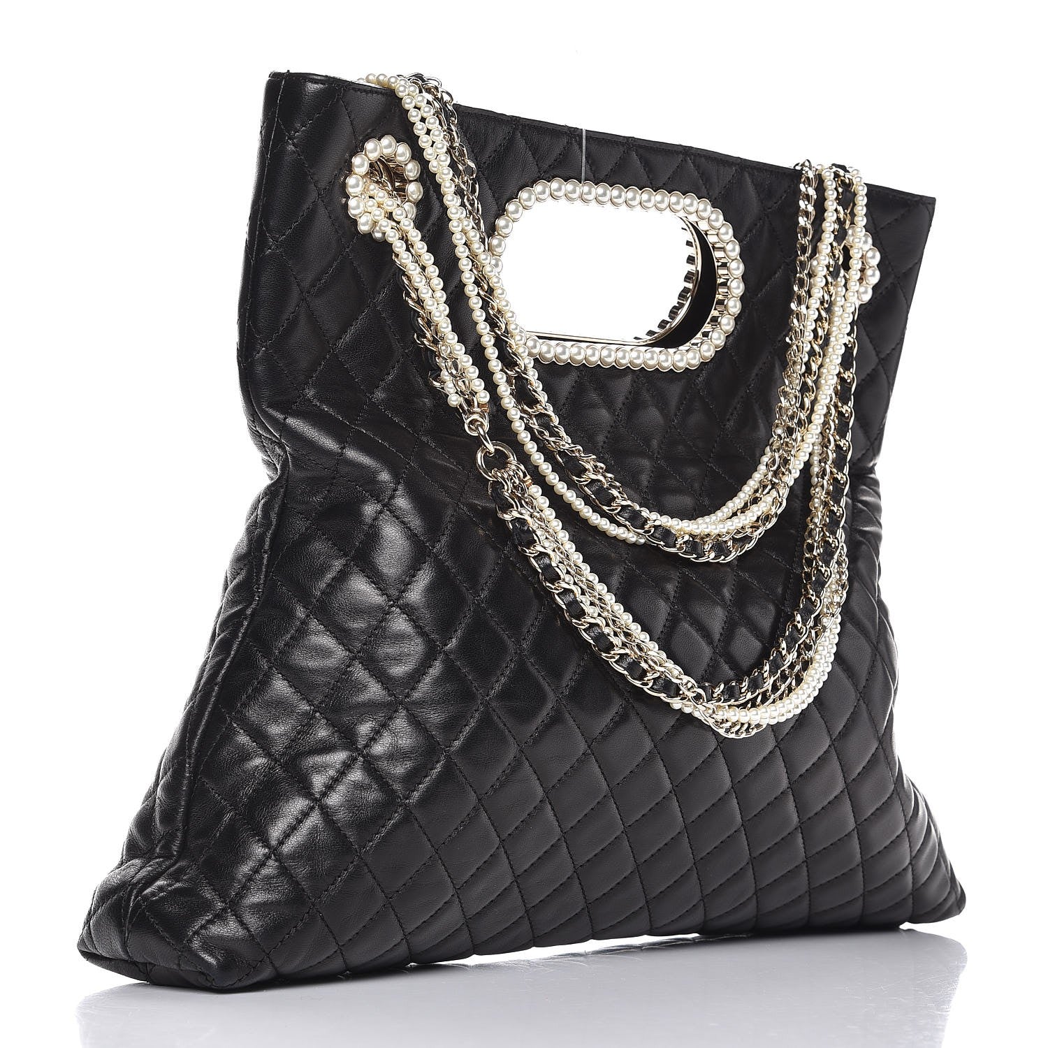 シャネルGWセール Chanel Lambskin Quilted Westminster Pearls Convertible Tote Black