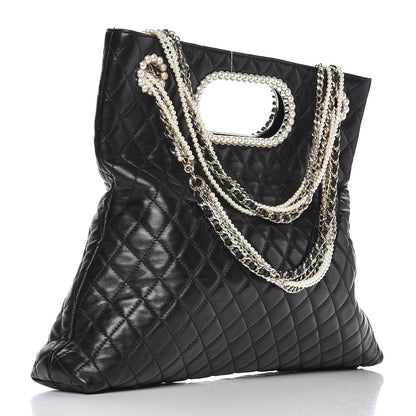 Chanel Lambskin Quilted Westminster Pearls Convertible Tote Black 3 of 8