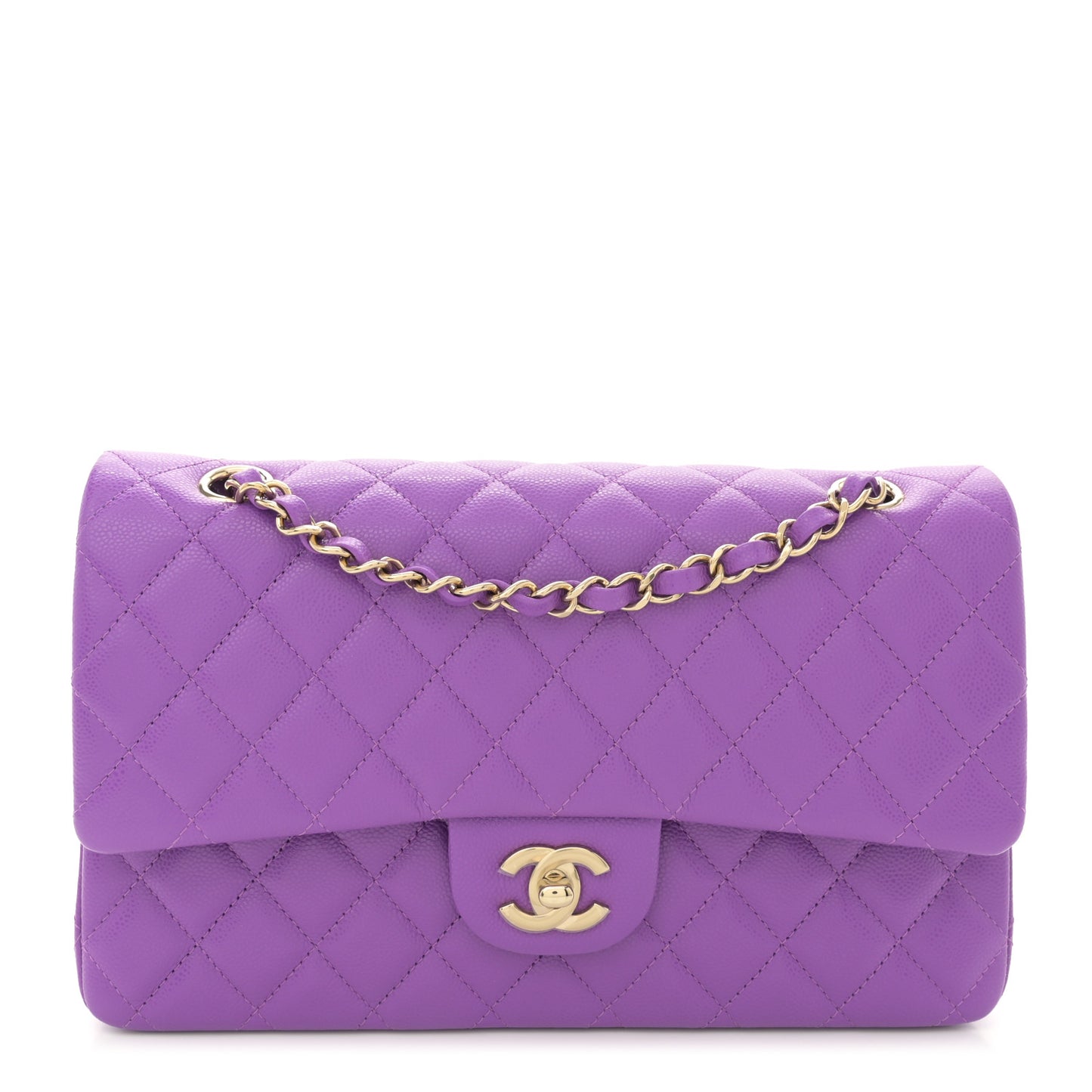 Caviar Quilted Medium Double Flap Purple