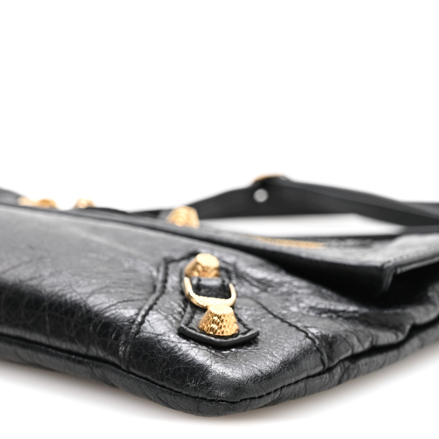 Agneau Giant 12 Gold Hardware Envelope Strap Clutch Black