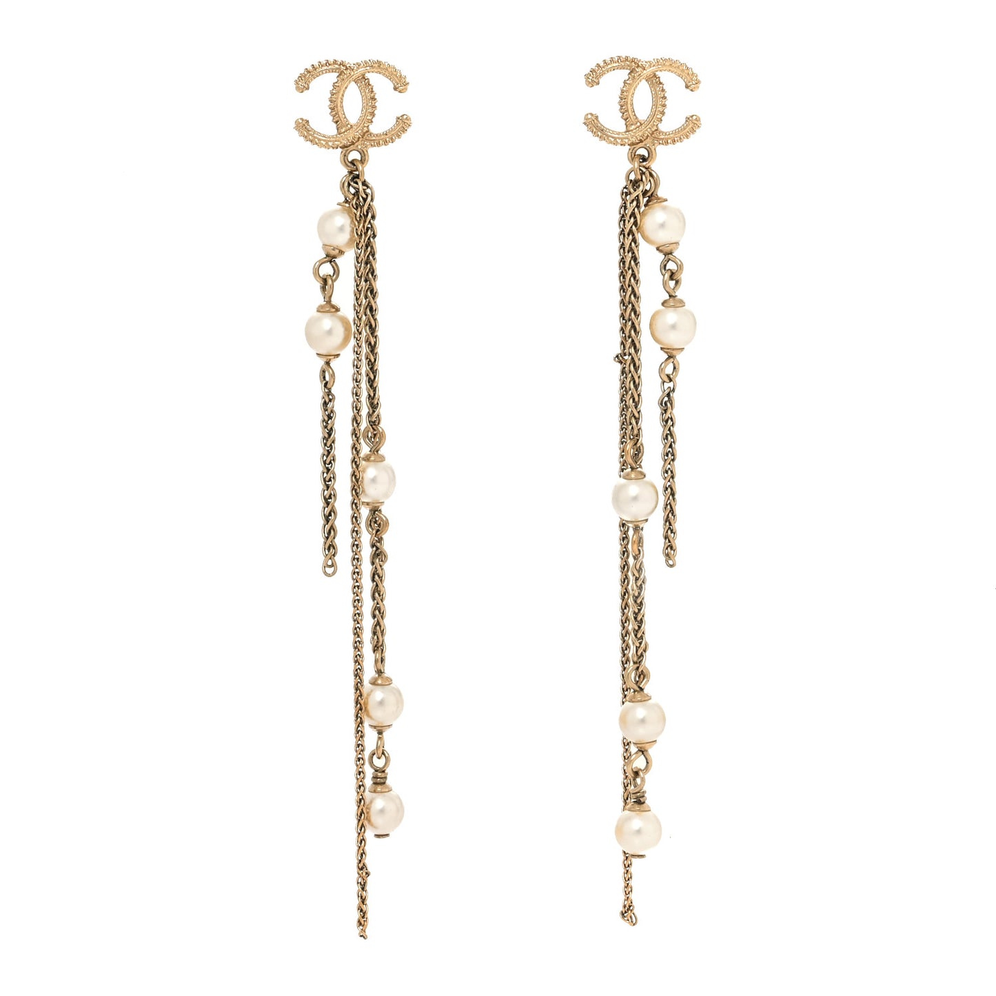 Pearl CC Multi Chain Drop Earrings Gold