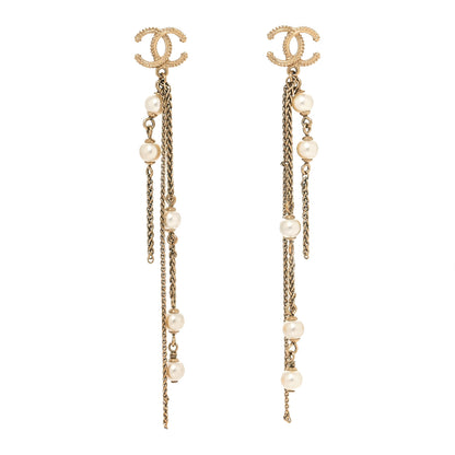 Chanel Pearl CC Multi Chain Drop Earrings Gold 1 of 4