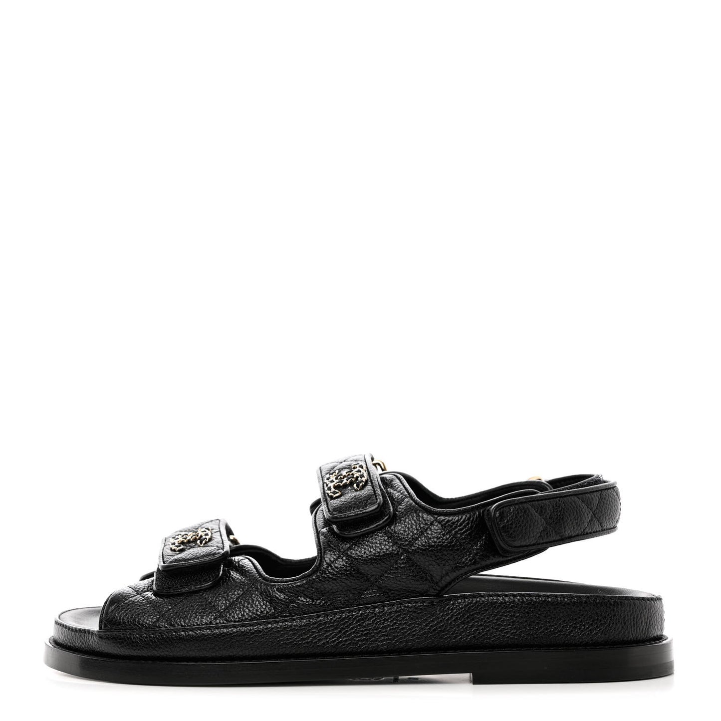 Grained Calfskin Velcro Dad Sandals 38 Black