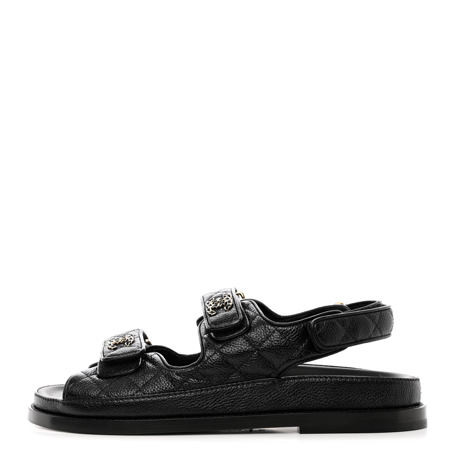 Chanel Grained Calfskin Velcro Dad Sandals 38 Black 1 of 9