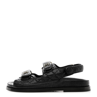 Chanel Grained Calfskin Velcro Dad Sandals 38 Black 1 of 9