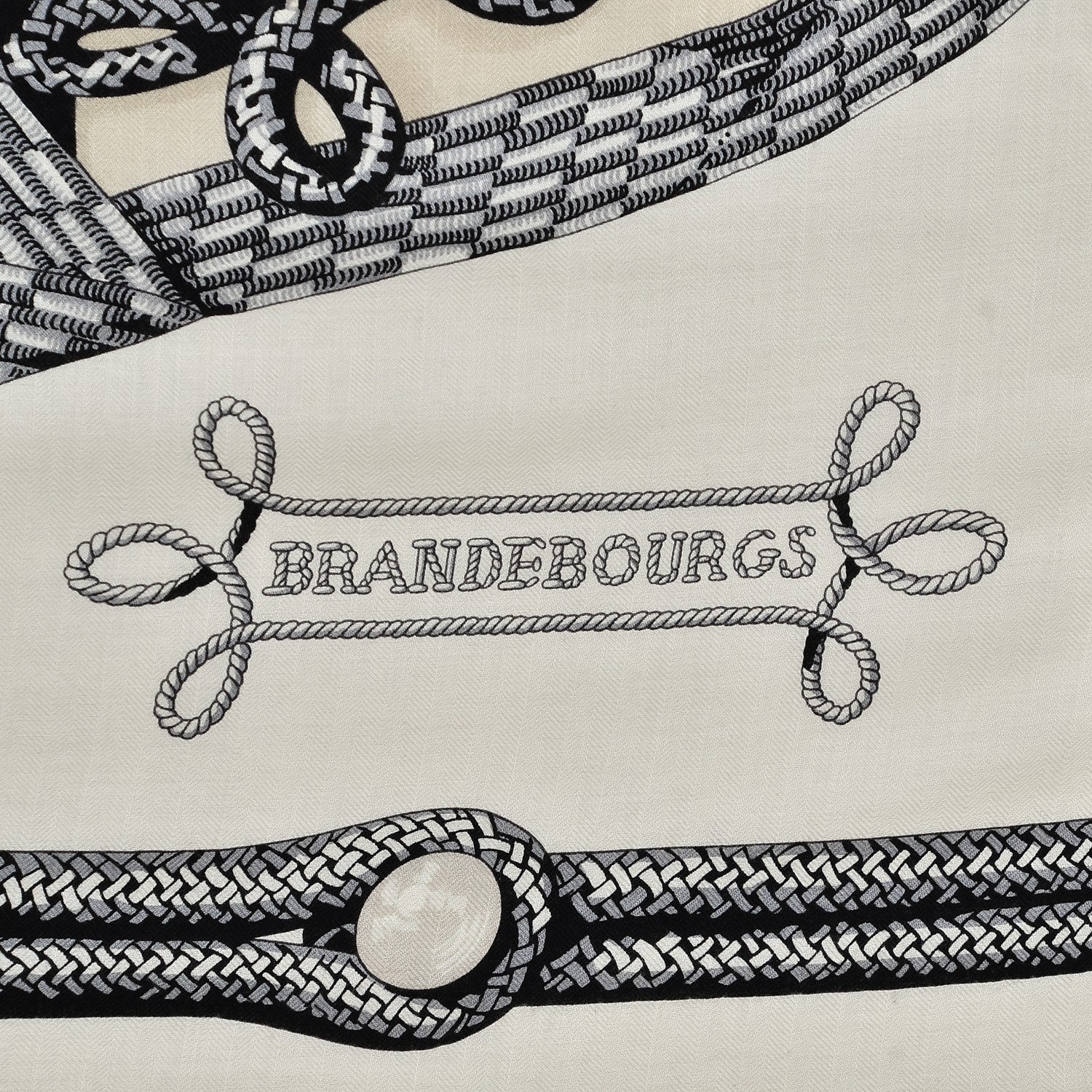 Hermes Cashmere Silk Brandebourgs Shawl 140 White Black Mastic 3 of 7