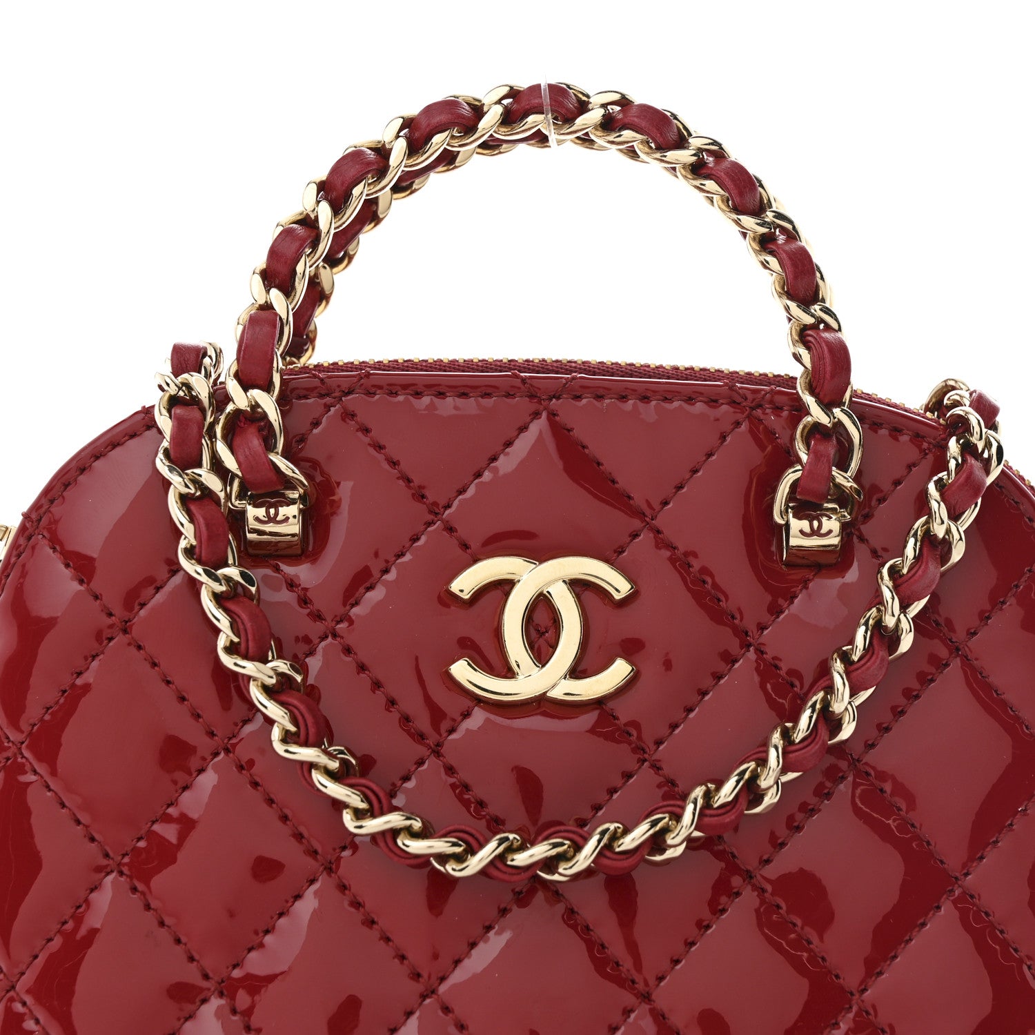 Chanel Patent Calfskin Quilted Shiny Coco Clutch With Chain Red 8 of 11