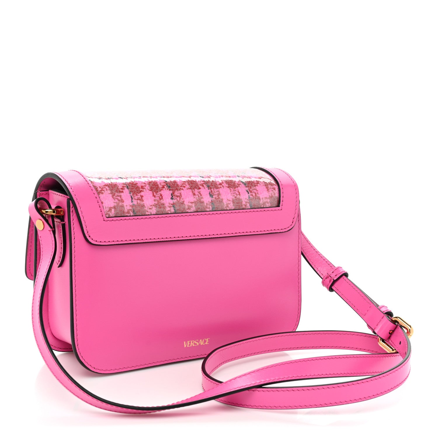 Versace Calfskin Vinyl Small Houndstooth La Medusa Crossbody Bag Pink Multicolor 3 of 13